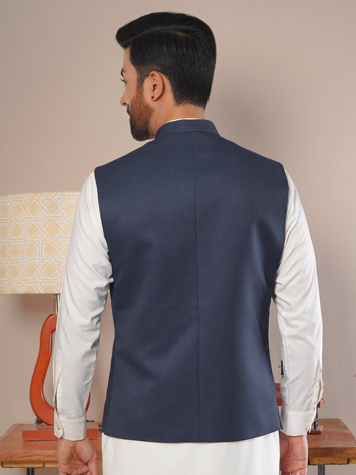 Dark Blue Textured Exclusive Range Tropical Formal Waist Coat (WC-169)