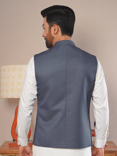 Blue Textured Exclusive Range Tropical Formal Waist Coat (WC-174)