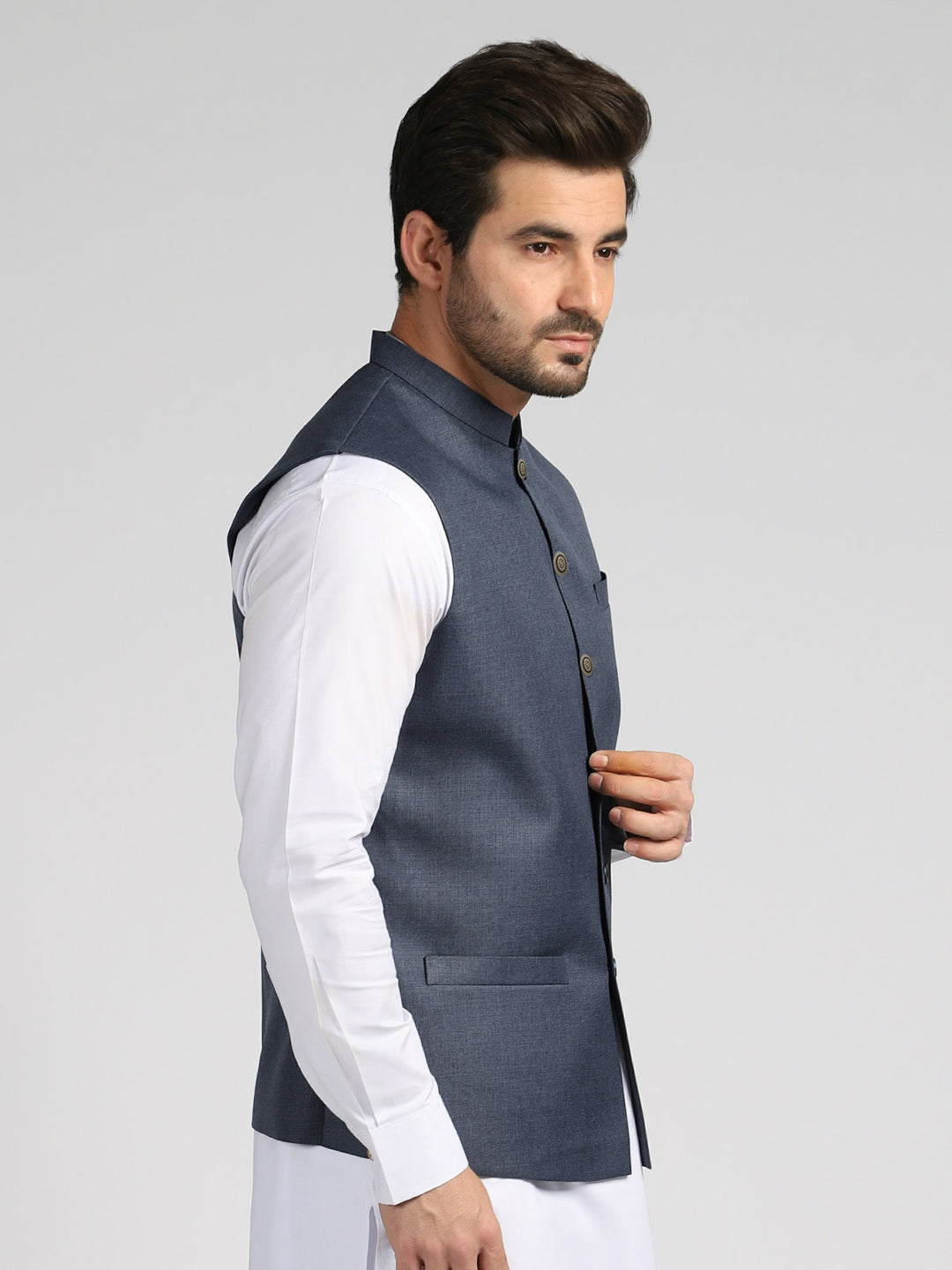 Dark Grey Textured Exclusive Range Tropical Formal Waist Coat (WC-176)