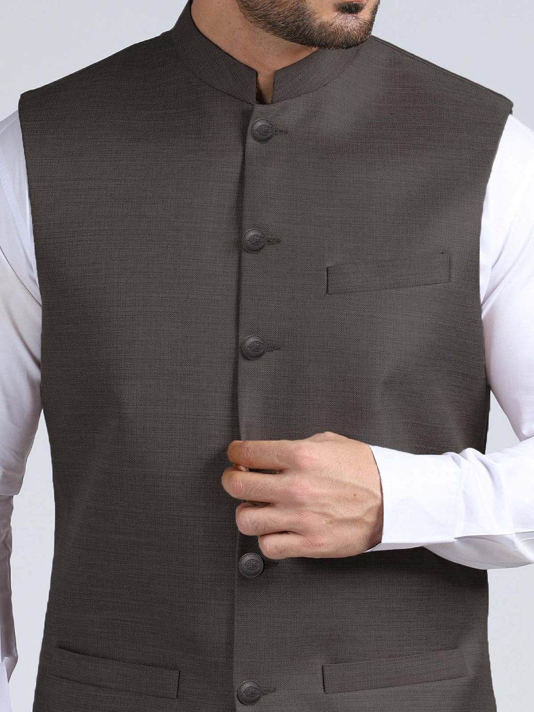 Dark Brown Textured Exclusive Range Tropical Formal Waist Coat (WC-177)