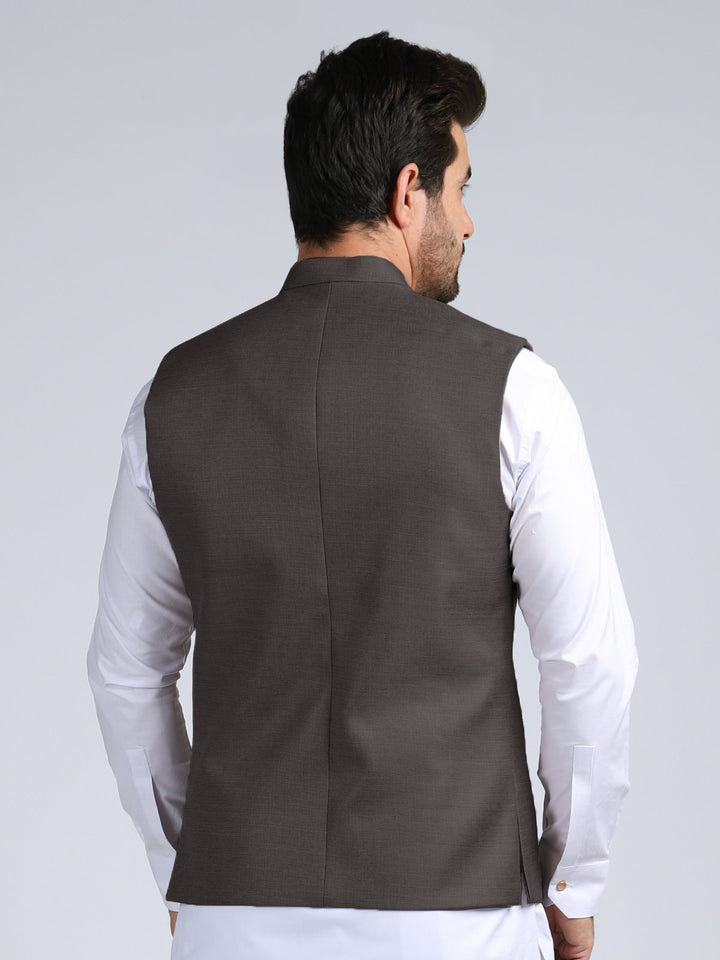 Dark Brown Textured Exclusive Range Tropical Formal Waist Coat (WC-177)