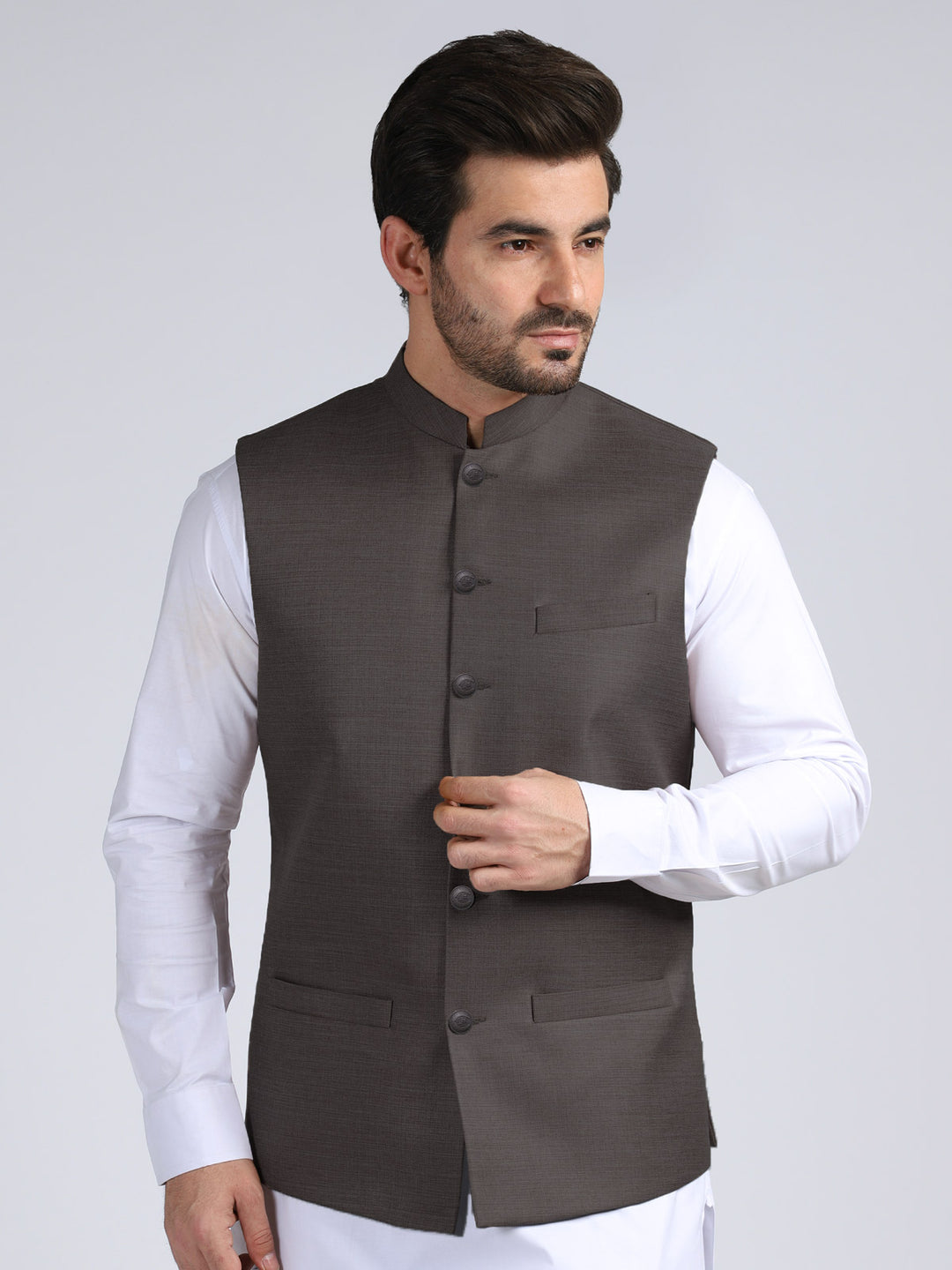 Dark Brown Textured Exclusive Range Tropical Formal Waist Coat (WC-177)