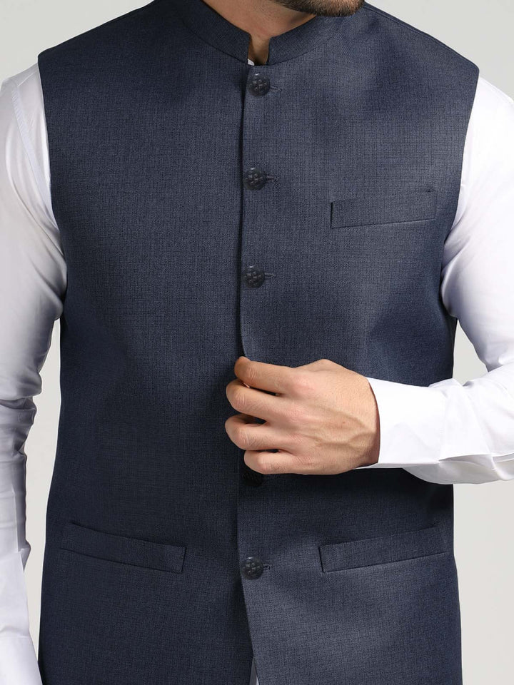 Dark Blue Textured Exclusive Range Tropical Formal Waist Coat (WC-178)