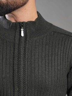 Green Imported Full Sleeves Men's Zipper Sweater (WMZJ-001)