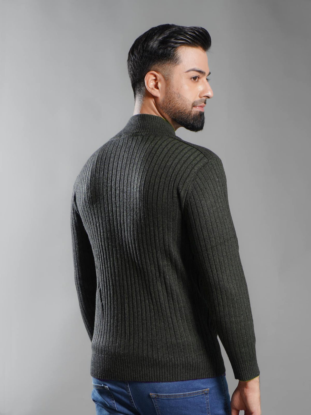 Green Imported Full Sleeves Men's Zipper Sweater (WMZJ-001)