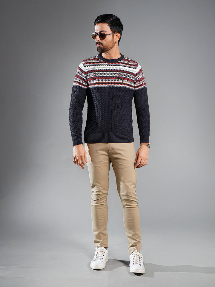 Navy Yarn Dyed Cable Knit Sweater (YDCKS-001)