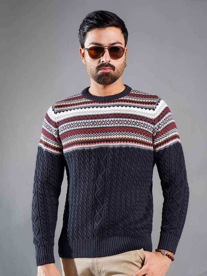 Navy Yarn Dyed Cable Knit Sweater (YDCKS-001)