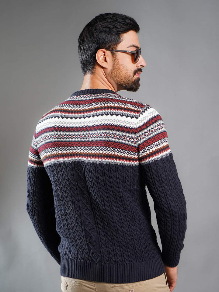 Navy Yarn Dyed Cable Knit Sweater (YDCKS-001)