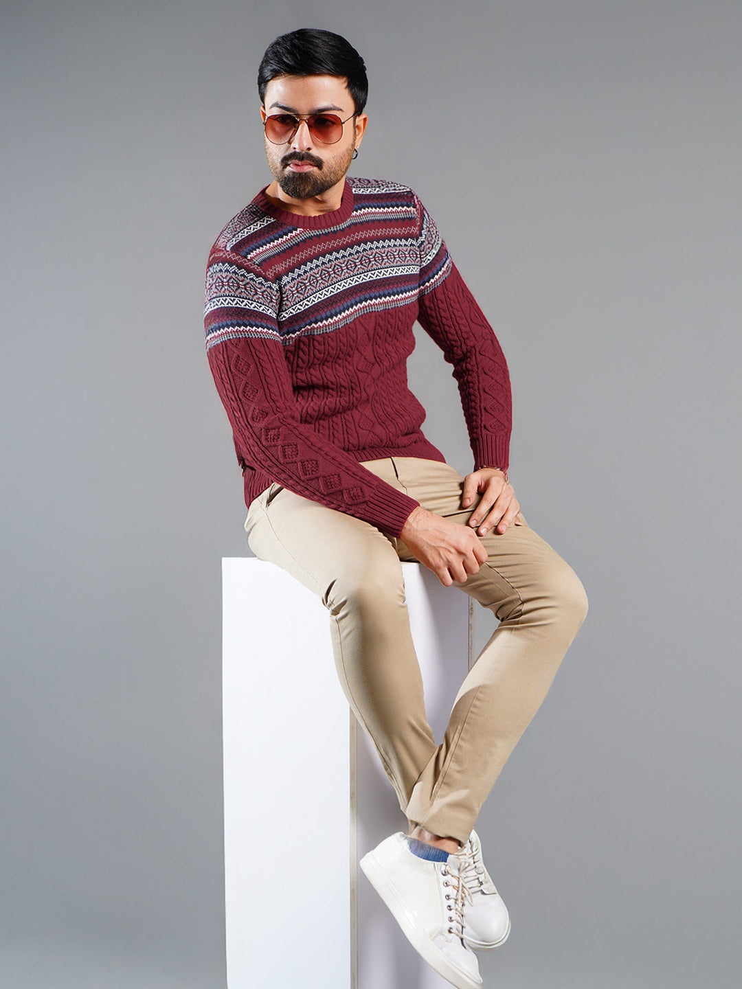 Maroon Yarn Dyed Cable Knit Sweater (YDCKS-002)