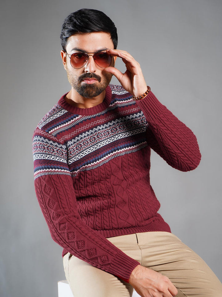 Maroon Yarn Dyed Cable Knit Sweater (YDCKS-002)