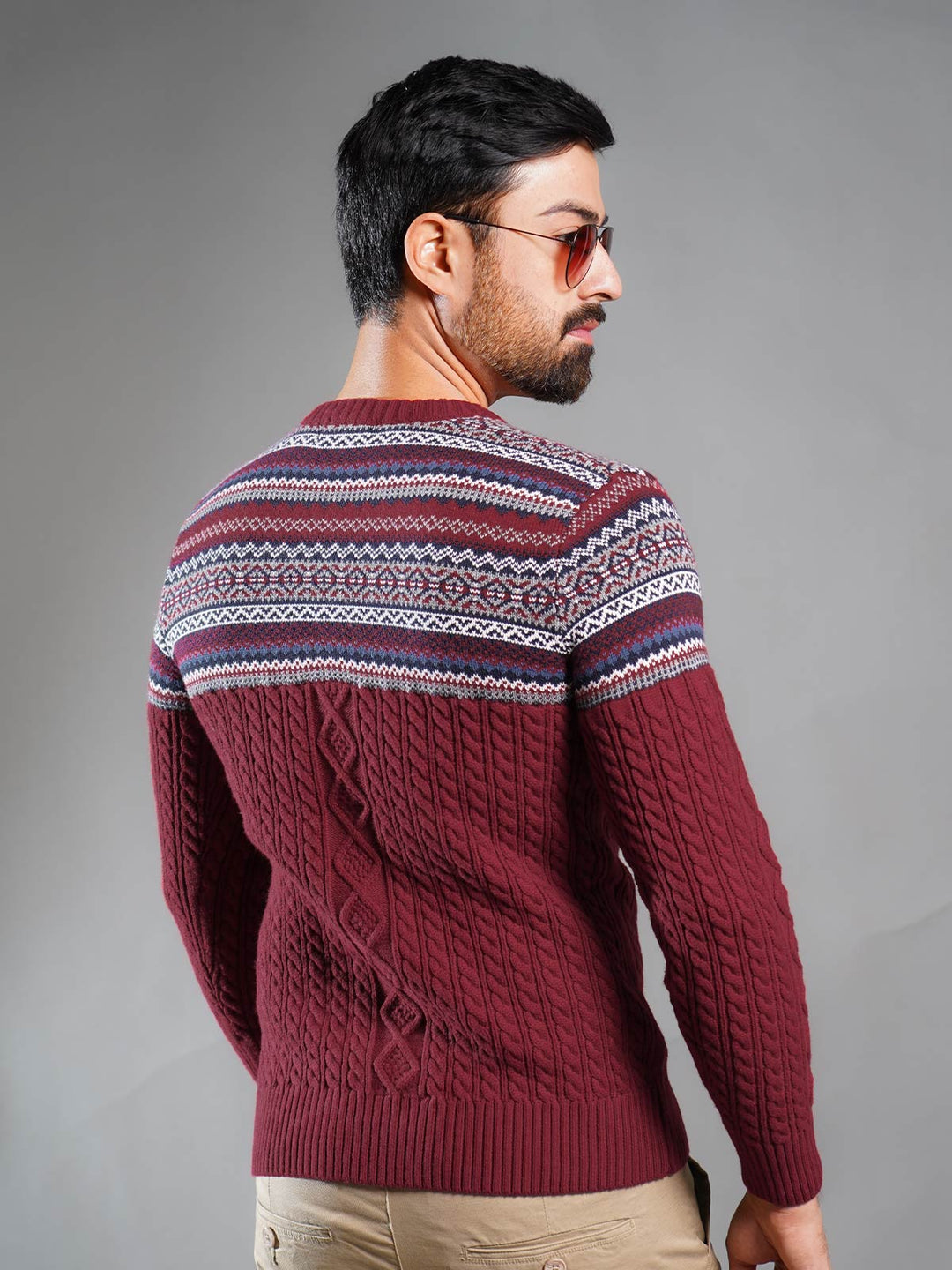 Maroon Yarn Dyed Cable Knit Sweater (YDCKS-002)