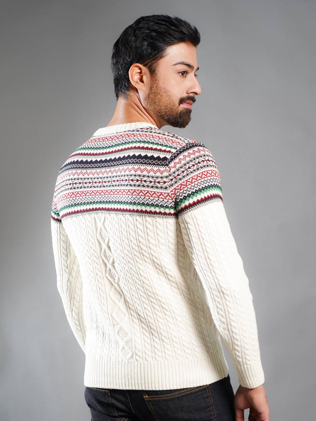 White Yarn Dyed Cable Knit Sweater (YDCKS-003)