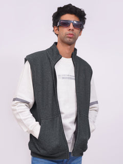 Charcoal Grey Sleeveless Men's Zipper Sweater (ZSS-07)