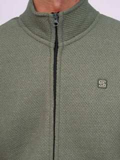 Olive Green Sleeveless Men's Zipper Sweater (ZSS-08)