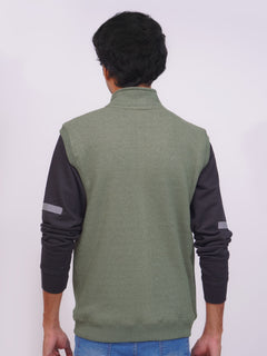 Olive Green Sleeveless Men's Zipper Sweater (ZSS-08)