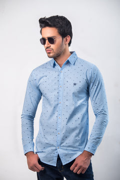 Sky Blue Printed Button Down Casual Shirt (CSW-390)