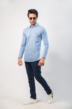 Sky Blue Printed Button Down Casual Shirt (CSW-390)