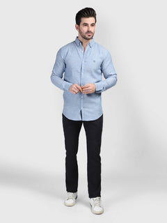 Blue Self Button Down Casual Shirt (CSW-421)