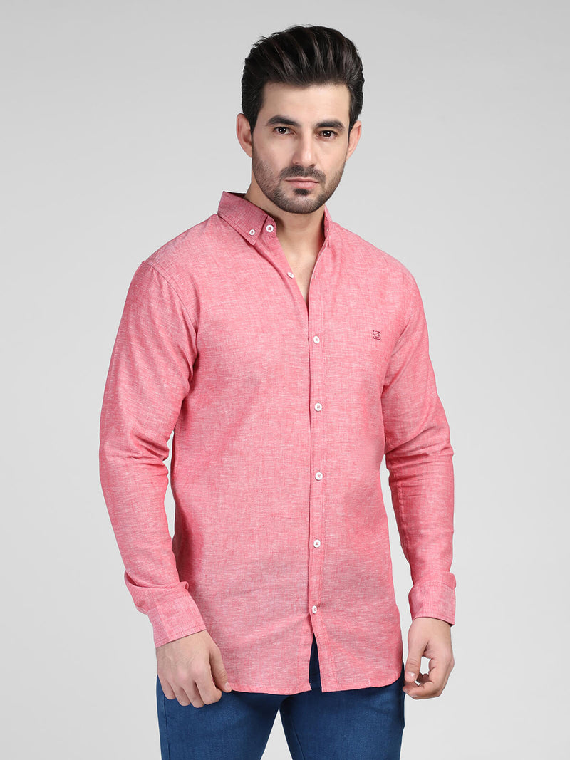 Dark Pink Self Button Down Casual Shirt (CSW-424)