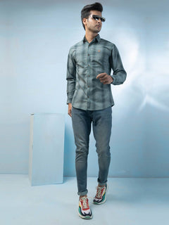 Dark Green Check Button Down Casual Shirt (CSW-461)