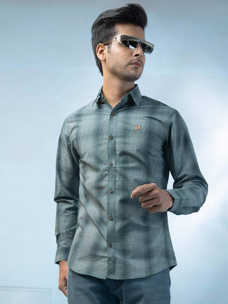 Dark Green Check Button Down Casual Shirt (CSW-461)