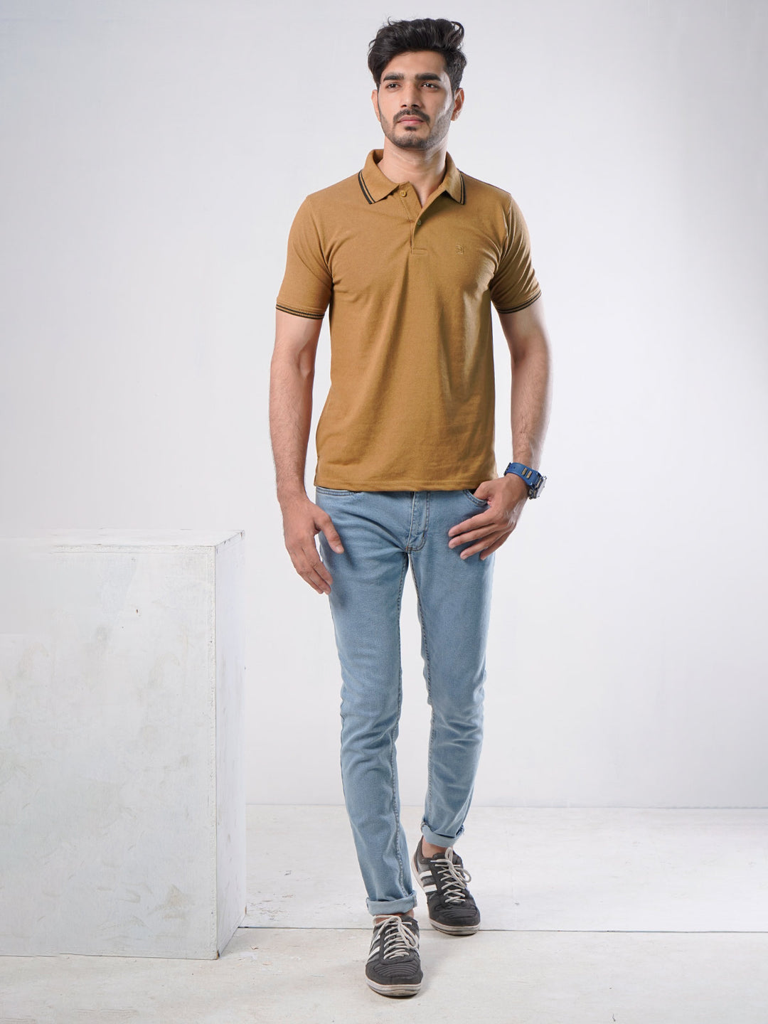 Mustard Plain Contrast Tipping Half Sleeves Polo T-Shirt (POLO-803)