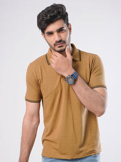 Mustard Plain Contrast Tipping Half Sleeves Polo T-Shirt (POLO-803)