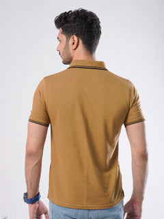 Mustard Plain Contrast Tipping Half Sleeves Polo T-Shirt (POLO-803)