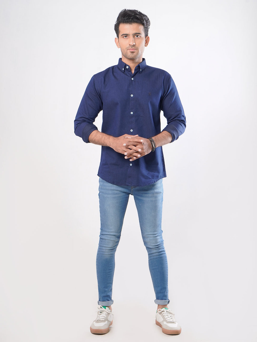 Navy Blue Button Down Denim Casual Shirt (CSD-003)