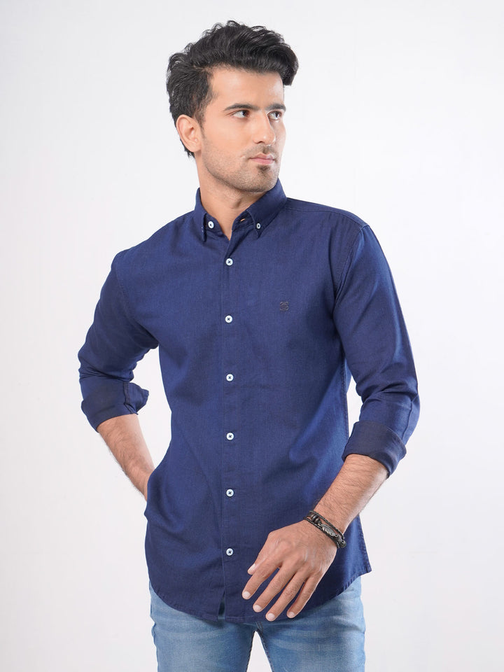 Navy Blue Button Down Denim Casual Shirt (CSD-003)