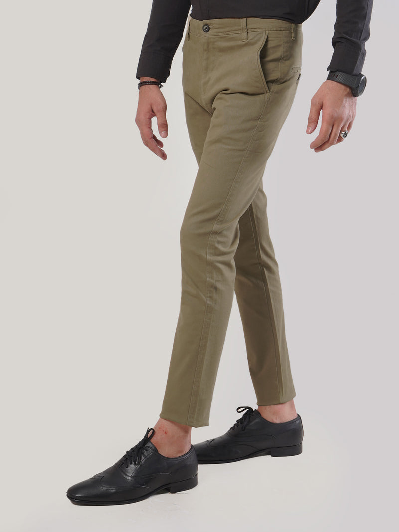 Dark Khaki Plain Cotton Chino Pant-25