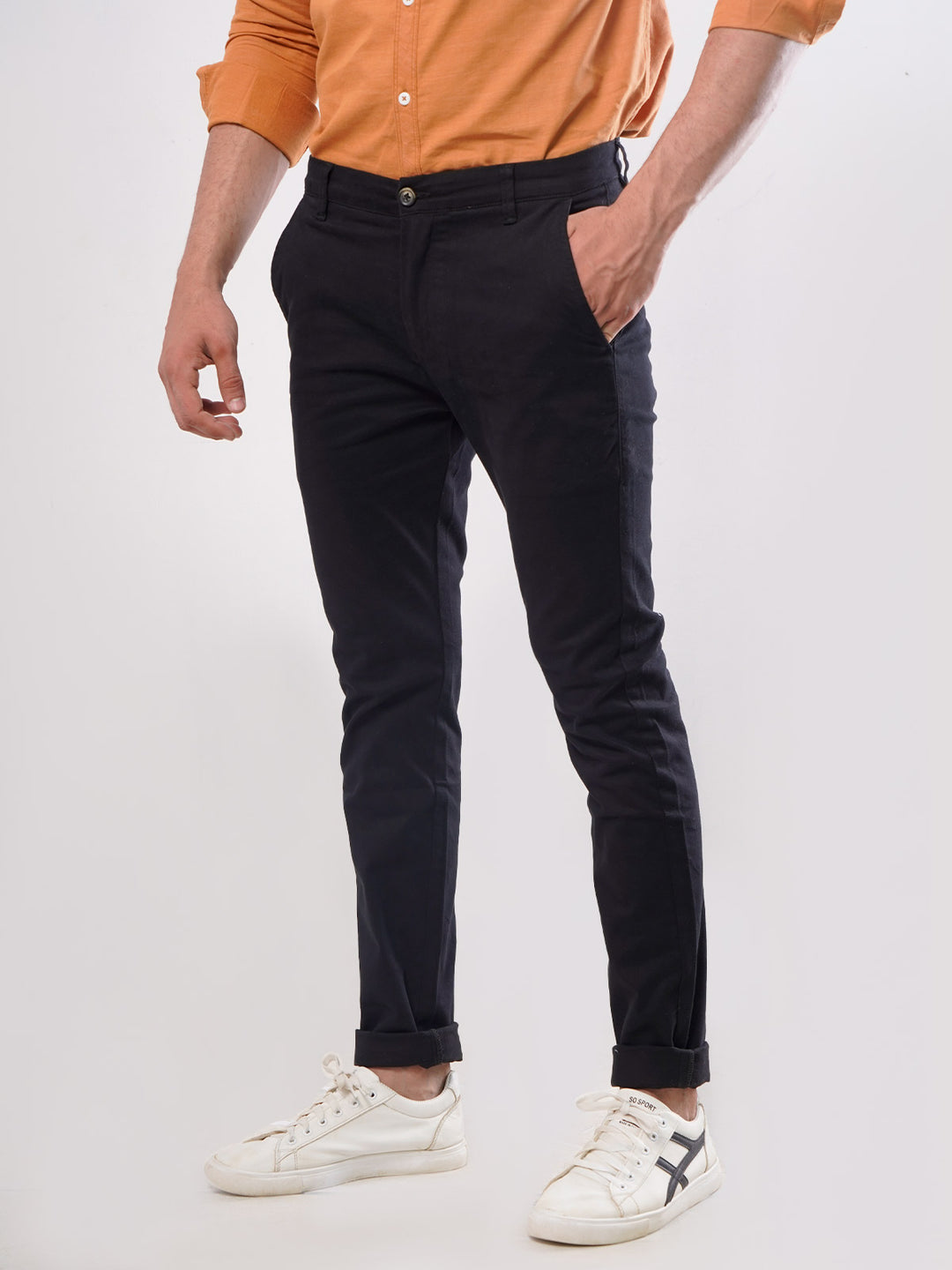 Black Plain Cotton Chino Pant-25