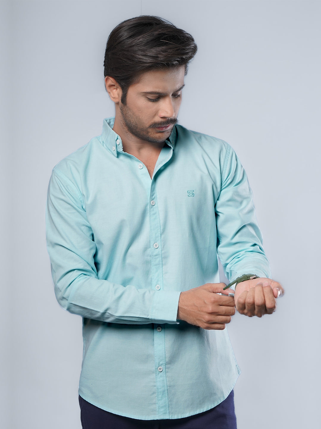 Sea Green Plain Button Down Casual Shirt (CSB-102)