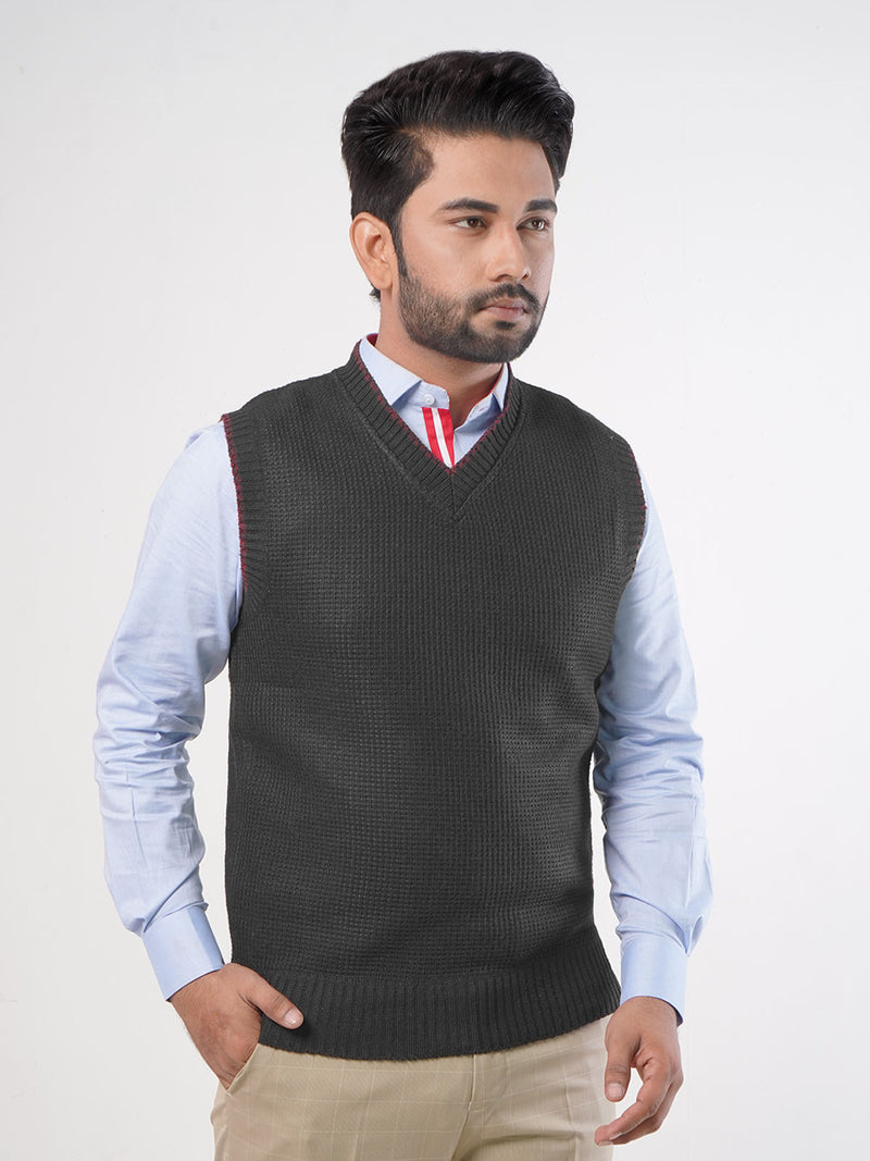 Black Textured Sleeveless Sweater (SW-004)