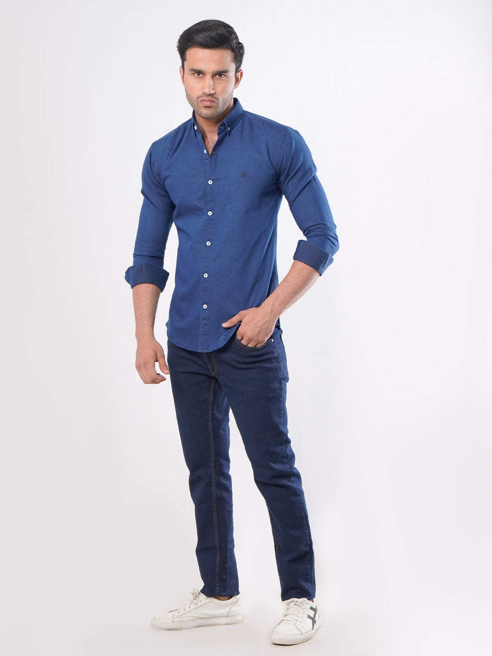 Dark Blue Button Down Denim Casual Shirt (CSD-001)