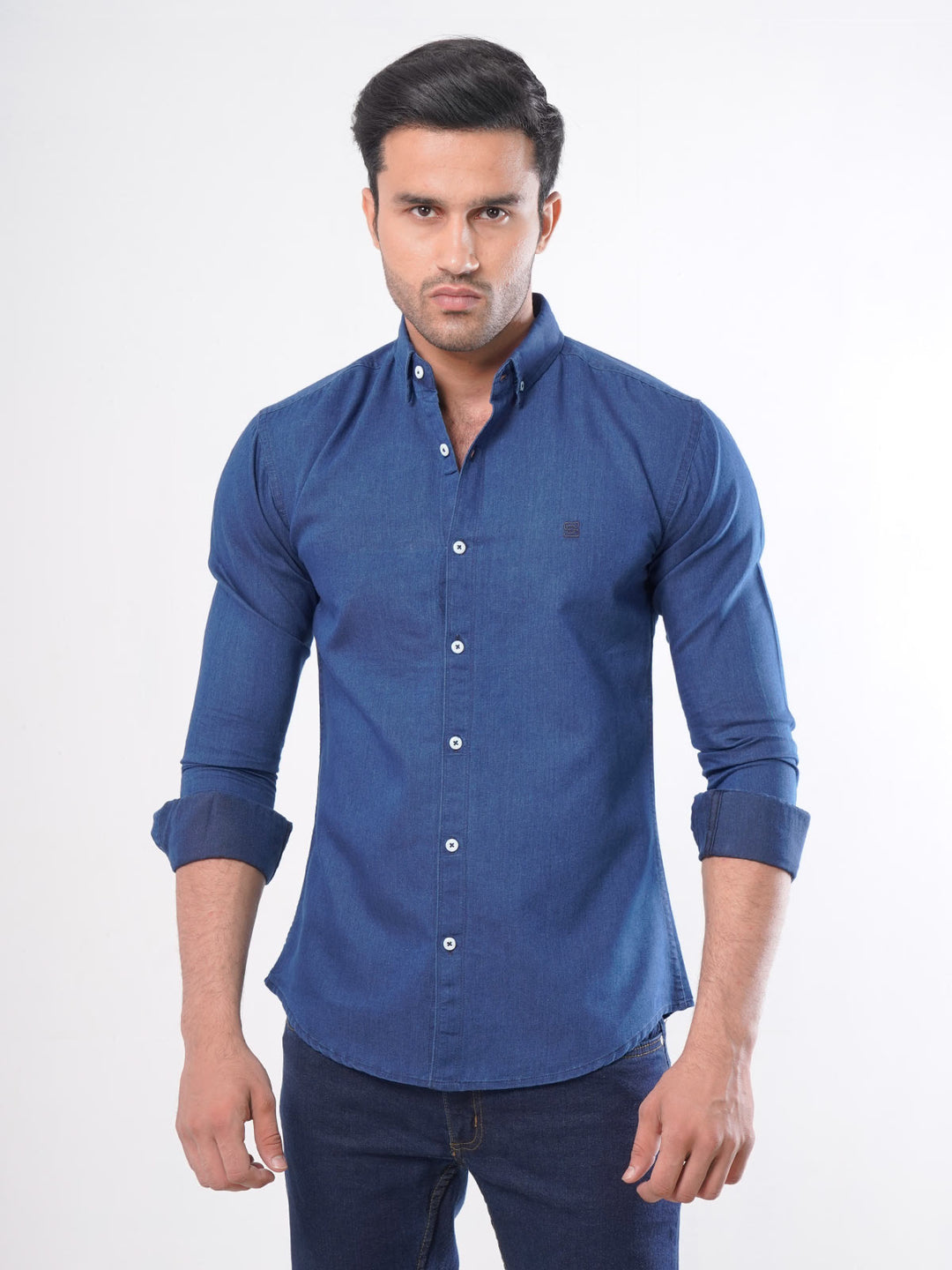 Dark Blue Button Down Denim Casual Shirt (CSD-001)