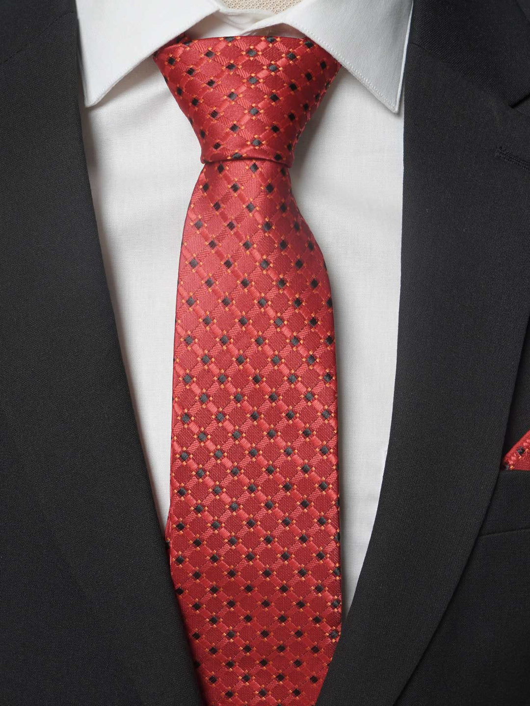 Red With Black Square Dotted Tie Set (TS-178)