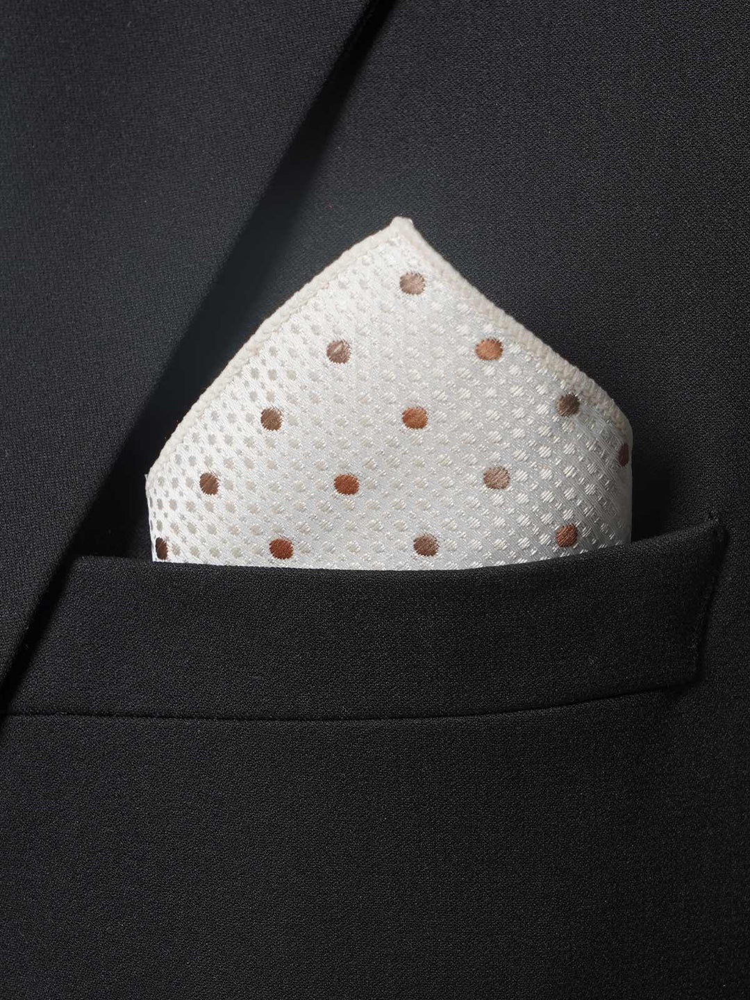 Cream With Brown Dotted Tie Set (TS-179)