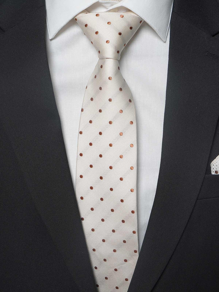 Cream With Brown Dotted Tie Set (TS-179)