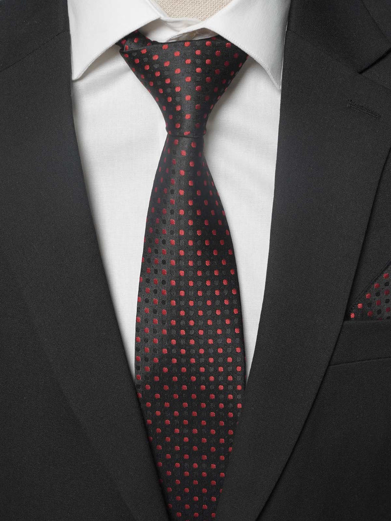 Black With Red Round Dotted Tie Set (TS-190)