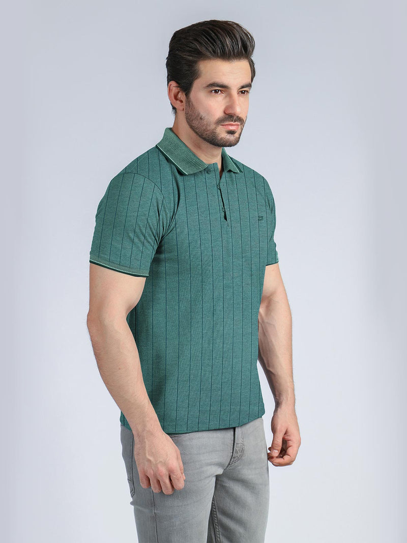 Self Striped Dark Green Polo Shirt (POLO-230)