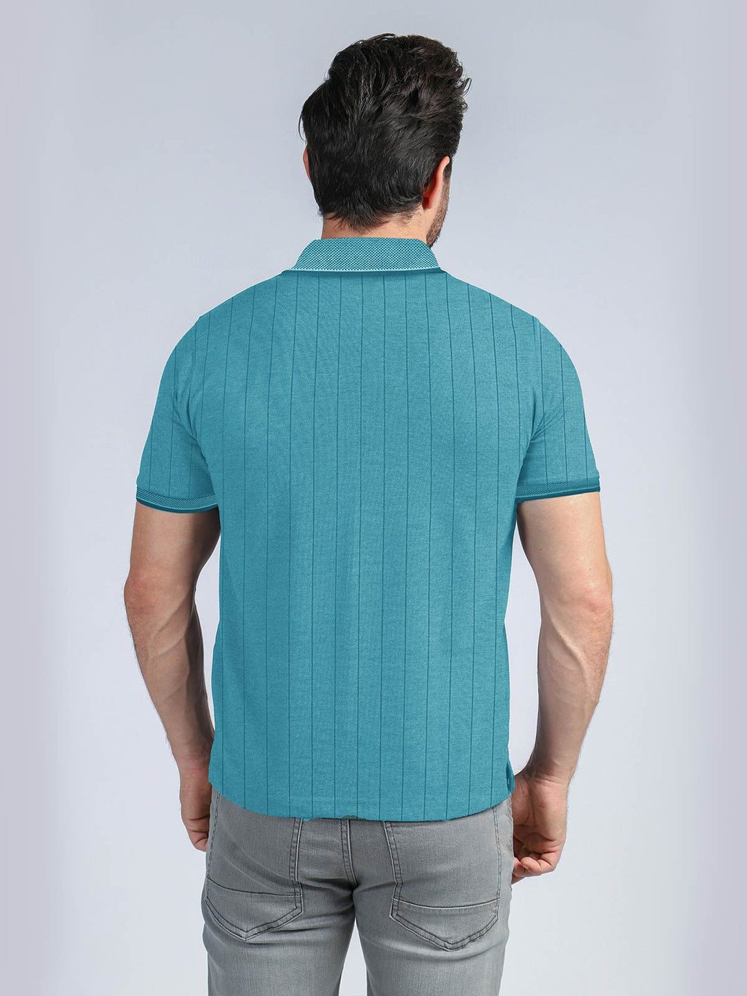 Self Striped Aqua Blue Polo Shirt (POLO-232)