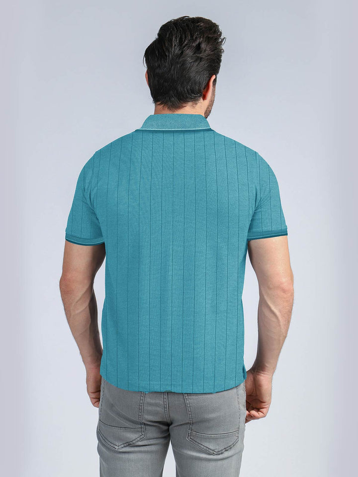 Self Striped Aqua Blue Polo Shirt (POLO-232)