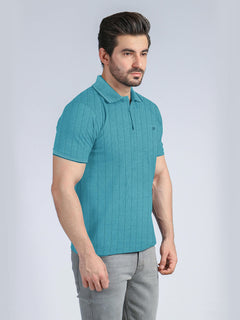 Self Striped Aqua Blue Polo Shirt (POLO-232)