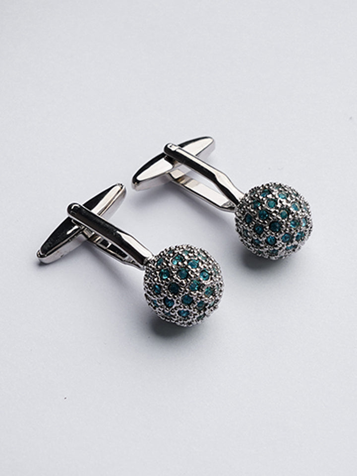 Blue Stone Silver Round Cufflink (CUFFLINK-369)