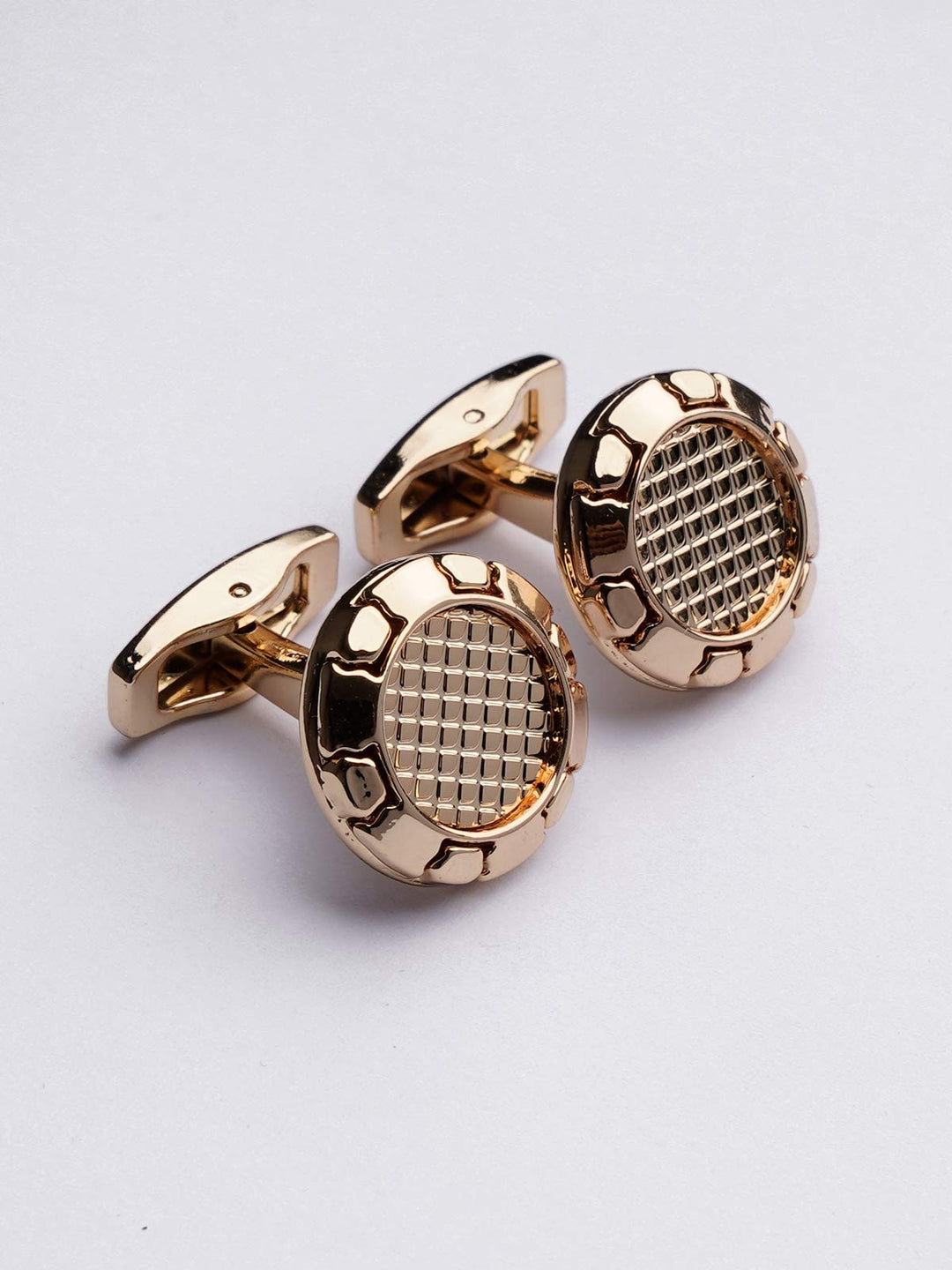 Gold Diamond Textured Round Cufflink (CUFFLINK-372)