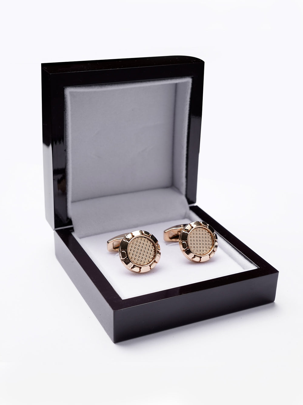 Gold Diamond Textured Round Cufflink (CUFFLINK-372)