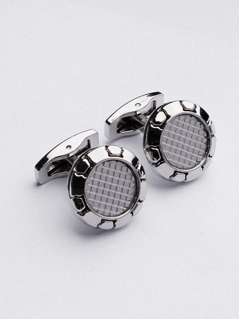 Silver Round Textured Cufflink (CUFFLINK-374)