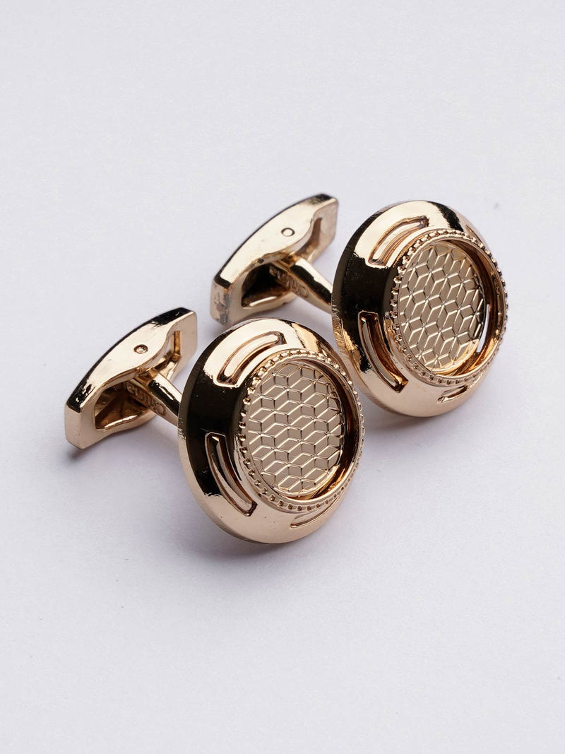 Gold Diamond Textured Round Cufflink (CUFFLINK-376)