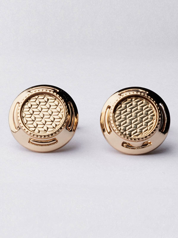 Gold Diamond Textured Round Cufflink (CUFFLINK-376)